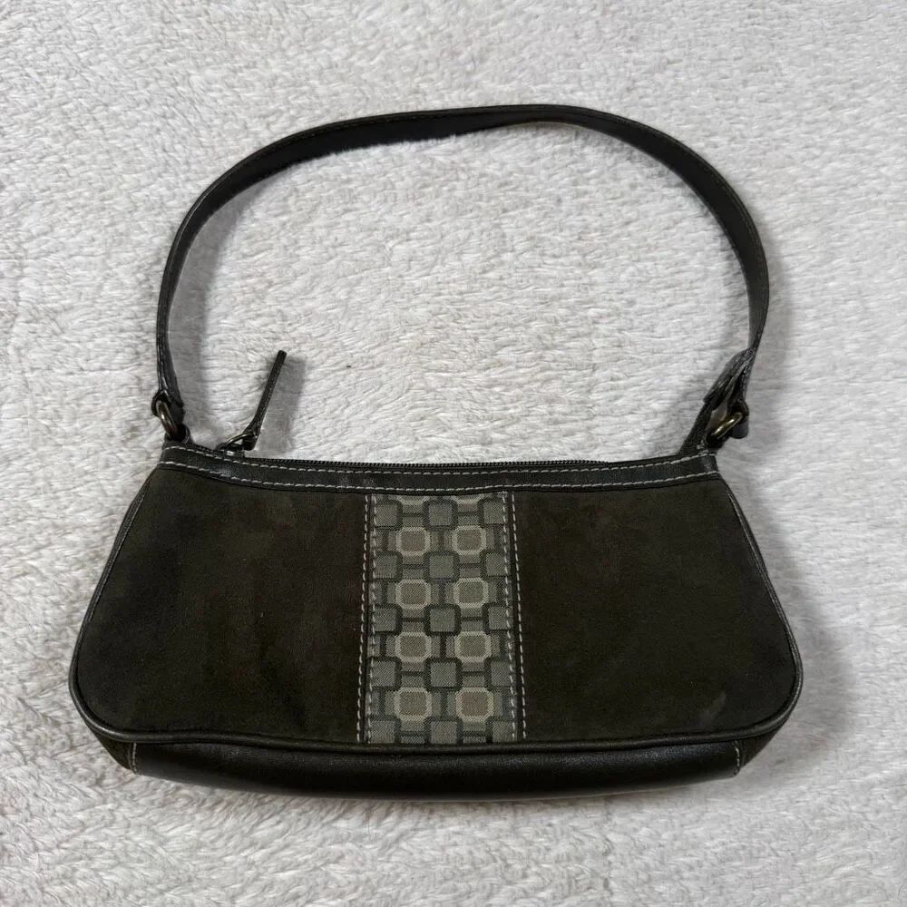 Y2K Nine West Black Shoulder Bag Mini Baguette Purse Logo Stripe